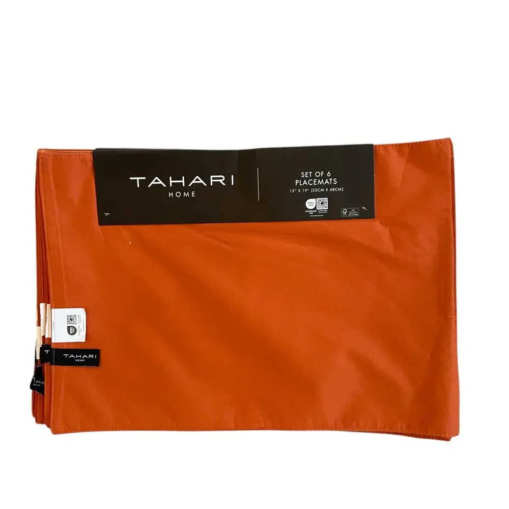 TAHARI Fall Velvet Velour Placemats 6pc 13x19 Orange Rust Autumn Decor New